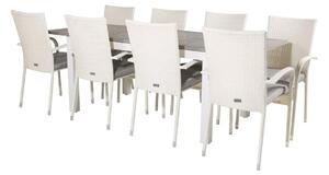 ANNA ALBANY Matbord 160/240x90 cm + 8 stolar - Vit/Grå | Utemöbler