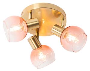 Art Deco takspotlight guld med rosa glas 3-ljus - Vidro