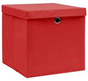 Förvaringslådor med lock 10 st röd 32x32x32 cm tyg