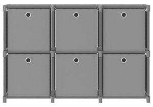 Hylla med 6 kuber med lådor grå 103x30x72,5 cm tyg