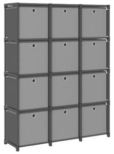 Hylla med 12 kuber med lådor svart 103x30x141 cm tyg