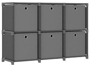 Hylla med 6 kuber med lådor grå 103x30x72,5 cm tyg