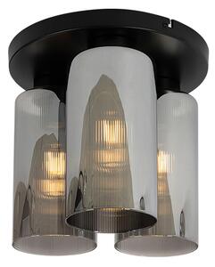 Art Deco taklampa svart med rökglas 3-ljus - Laura
