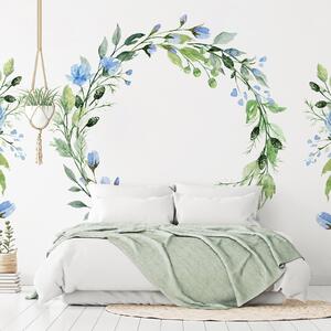 Fototapet - Romantic wreath - plant motif with blue flowers and leaves - Självhäftande 441x315