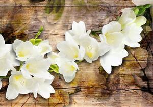 Fototapet - Freesia on Wood - Självhäftande 392x280