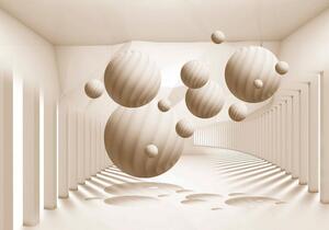 Fototapet - 3D Abstraction - Beige spheres with shadow in a bright space with columns - Standard 400x280