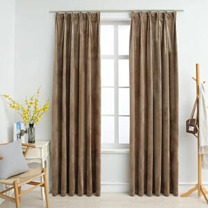 Mörkläggningsgardiner 2 st m. krokar sammet beige 140x175 cm