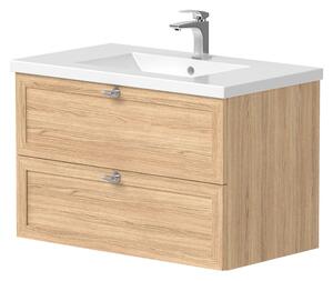 Tvättställsskåp Craftwood Naturligt Trä Bleached Oak Matt 80 cm med Handfat Vit Blank