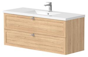 Tvättställsskåp Craftwood Trä Bleached Oak Matt 120 cm med Handfat Vit Blank