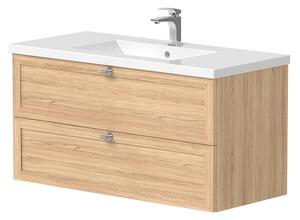 Tvättställsskåp Craftwood Naturligt Trä Bleached Oak Matt 100 cm med Handfat Vit Blank