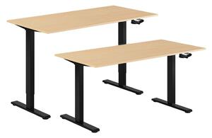 Höj- & sänkbart bord vev, svart stativ, bordsskiva i bok, 120x70 cm
