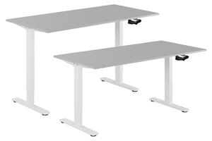 Höj- & sänkbart bord, vev, vitt stativ, grå skiva, 120x60 cm
