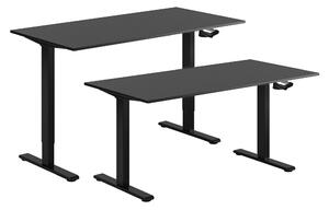 Höj- & sänkbart bord, vev, svart stativ, svart skiva, 100x70 cm