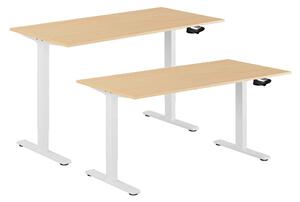 Höj- & sänkbart bord, vev, vitt stativ, skiva i bok, 120x70 cm