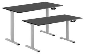 Höj- & sänkbart bord vev, grått stativ, svart bordsskiva, 100x70 cm