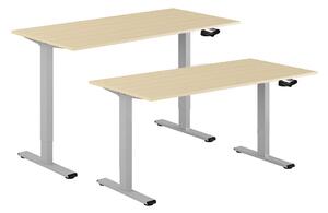 Höj- & sänkbart bord, vev, grått stativ, bordsskiva i björk, 120x60 cm