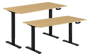 Höj- & sänkbart bord vev, svart stativ, bordsskiva i ek, 120x70 cm