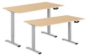 Höj- & sänkbart bord, vev, grått stativ, bordsskiva i bok, 120x60 cm