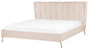 Sängram Beige Sammetsklädsel Gyllene Metallben Dubbel Storlek 180 x 200 cm med USB-port Huvudgavel Modernt Glam Sovrum Beliani