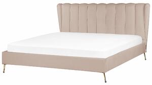 Sängram Taupe Sammetsklädsel Gyllene Metallben Dubbel Storlek 180 x 200 cm med USB-port Huvudgavel Modernt Glam Sovrum Beliani