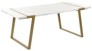 Matbord Marmoreffekt MDF 90 x 200 cm Bordsskiva Metall Guldben 6-sits Rektangulär Glamour Beliani