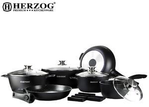 Herzog 16 delar pressgjutna köksredskap set svart