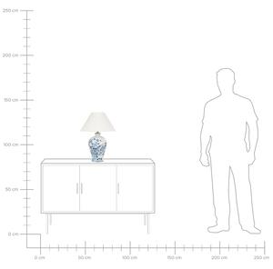 Nattduksbordslampa Vit och Blå Porslinsfot med Linneskärm Trumformad 55 cm Modern Stil Naturinspirerat Mönster Vardagsrum Sovrum Beliani