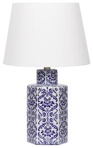 Nattduksbordslampa Vit och Blå Porslin Sockel med Tyg Linne Skärm Trumform 53 cm Modern Stil Vardagsrum Sovrum Beliani