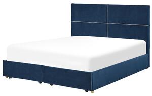 Sängram Marinblå Sammet 160 x 200 cm EU King Size med förvaring och lådor Beliani