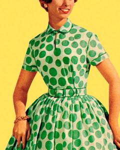 Illustration Woman in Green Polka Dot Dress, CSA-Images