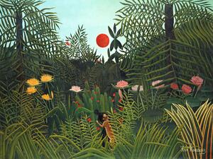 Bildreproduktion Setting Sun in the Virgin Forest (Tropical Rainforest Landscape) - Henri Rousseau, (40 x 30 cm)