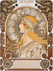 Bildreproduktion La Plume, Female Portrait (Vintage Art Nouveau Lady in Gold) - Alphonse / Alfons Mucha
