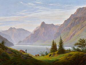 Bildreproduktion A Mountain Lake in the Morning (Vintage Green Landscape) - Caspar David Friedrich