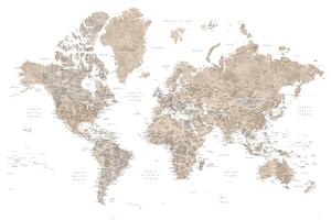 Karta Neutral watercolor detailed world map with cities, Abey, Blursbyai