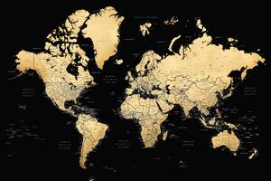 Karta Black and gold detailed world map with cities, Eleni, Blursbyai