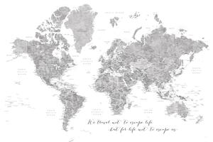 Karta We travel not to escape life, gray world map with cities, Blursbyai
