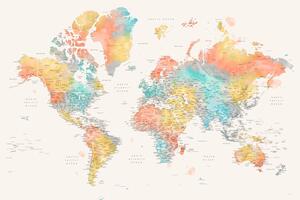 Karta Detailed colorful watercolor world map, Fifi, Blursbyai, (40 x 26.7 cm)