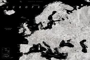 Karta Black and grey detailed map of Europe in watercolor, Blursbyai