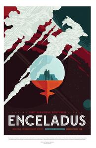 Illustration Enceladus (Retro Planet & Moon Poster) - Space Series (NASA)