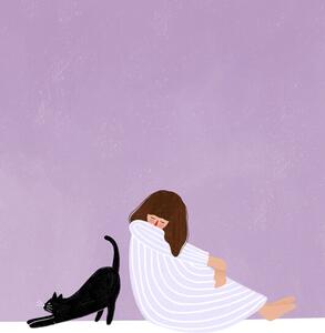 Illustration Girl and Cat, Bea Muller, (30 x 40 cm)