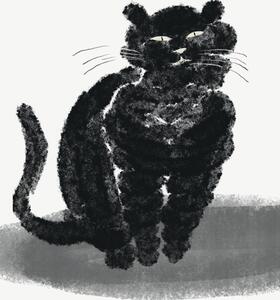 Illustration Portrait of a black cat, Little Dean