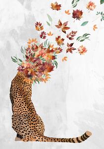 Illustration Cheetah Autumn Leaves Head, Sarah Manovski