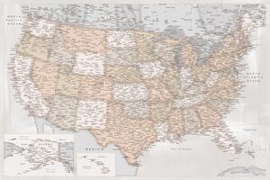 Karta Highly detailed map of the United States in rustic style, Blursbyai