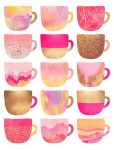 Illustration Pretty Pink Coffee Cups, Elisabeth Fredriksson, (30 x 40 cm)