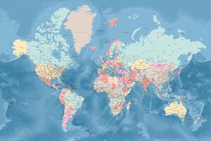 Karta Light blue and pastels detailed world map, Blursbyai