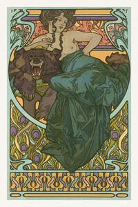 Bildreproduktion Lady & Bear (Vintage Art Nouveau Beaitufl Portait) - Alfons / Alphonse Mucha
