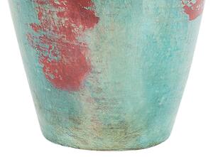 Blomvas Mintgrön och Röd Keramik 46 cm Bordsvas med antikt utseende Beliani