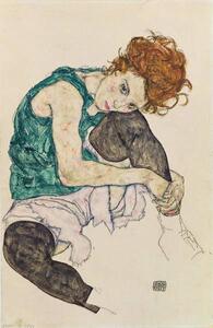 Schiele, Egon - Bildreproduktion Sittande kvinna med böjda knän, (26.7 x 40 cm)