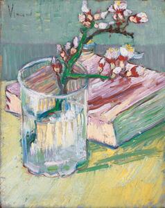 Bildreproduktion Flowering almond branch in a glass with a book, 1888, Gogh, Vincent van