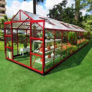 Glasväxthus 17,5 m² | 5 års stormgaranti | 4 mm säkerhetsglas | Röd